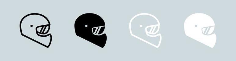 ícone de capacete definido nas cores preto e branco. ilustração vetorial de sinais automotivos. vetor