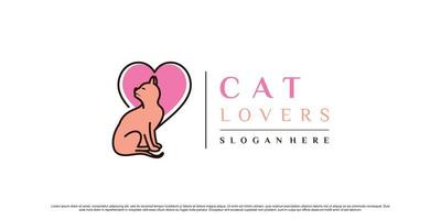 design de logotipo de animais de gato com estilo linear e conceito de elemento de amor vetor premium