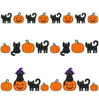 fronteira de halloween com gatos pretos e abóboras. gato preto com chapéu de bruxa. vetor