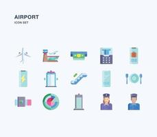 conjunto de ícones plana de aeroporto e aviação vetor