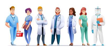 conjunto de personagens de desenhos animados de médico e enfermeira vetor