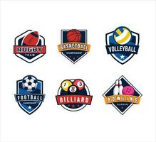 conjunto de logotipo de esportes beisebol basquete futebol boliche bilhar e emblema de etiqueta de rugby emblema vetor
