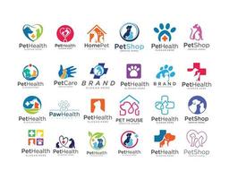 conjunto de modelo de logotipo de cuidados com animais de estimação de vetor veterinário