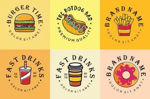 conjunto de ilustração de design plano de vetor de hambúrguer de menu de bebidas de logotipo de fast food