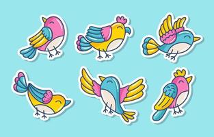 coleção de adesivos desenhados à mão doodle pássaros vetor
