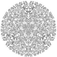 pássaro e figos vetor ornamento de mandala desenhado à mão isolado em branco