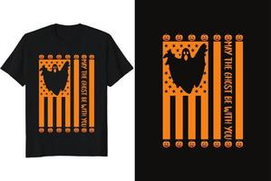 que o fantasma esteja com você design de t-shirt de ilustração vetorial de halloween com bandeira dos eua de fantasma de abóbora vetor
