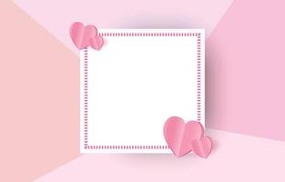 elementos de corte de papel em forma de coração na moldura retangular tem espaço livre e fundo rosa doce. símbolos vetoriais de amor para feliz dia dos namorados, design de cartão de aniversário.