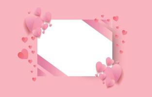 elementos de corte de papel em forma de coração com moldura quadrada com uma saudação em fundo rosa e doce. símbolos vetoriais de amor para feliz dia dos namorados, design de cartão de saudação.