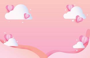 elementos de corte de papel em forma de coração com as nuvens tem espaço livre e fundo rosa doce. símbolos vetoriais de amor para feliz dia dos namorados, aniversário ou design de cartão de saudação do dia das mães.