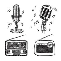 dia mundial do rádio. esboço de microfone retrô. ilustração desenhada à mão. vetor. vetor