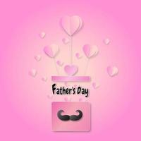 feliz dia dos pais com caixa rosa e em forma de coração de design de férias de estilo de arte de papel, vetor ou ilustração