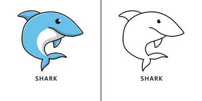 desenho de ícone de tubarão. oceano animal mascote símbolo vetor crianças livro de colorir