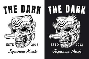 definir crânio arte escura máscara japonesa diabo demônio estilo de gravura desenhado à mão vetor