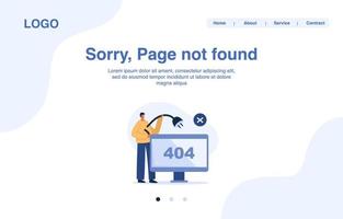 página não encontrada, erro 404. banner da web da página de destino. modelo de vetor.
