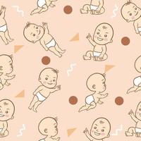 conjunto de desenhos animados de menino de bebê bonito com ilustração de coleção de objeto marrom abstrato lite rosa. vetor