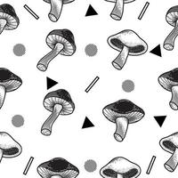 preto e branco conjunto cogumelo comida saudável gravado mão desenhada aleatória ilustração de contorno de objeto preto branco. vetor