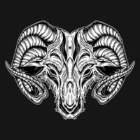 arte escura cabra cabeça de cordeiro besta desenhada à mão estilo de incubação vetor