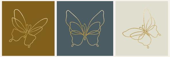 borboletas vetoriais abstratas modelos de design de logotipo moderno em estilo linear moderno em tons de ouro - conceitos de luxo e joias para serviços e produtos exclusivos, indústria de beleza e spa vetor