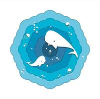 ilustração vetorial com imagens de baleia marinha debaixo d'água. estilo de corte de papel vetor