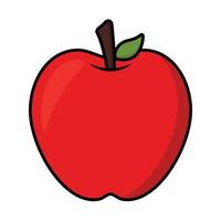 imagem de ilustração animada de frutas vetoriais de maçã vermelha com contorno de traçado em fundo branco vetor
