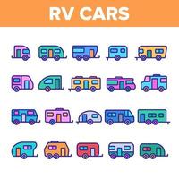 conjunto de ícones de veículo de carros de campista rv de cor vetor