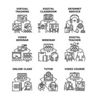 ilustrações vetoriais de ícones de conjunto de treinamento virtual vetor