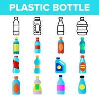 conjunto de ícones de vetor linear de garrafa de água de plástico