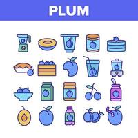 conjunto de ícones de coleção de frutas de vitamina de ameixa vetor