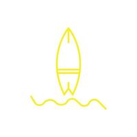 ícone de prancha de surf de vetor amarelo eps10 isolado no fundo branco. prancha de surf com símbolo de onda do mar em um estilo moderno simples e moderno para o design do seu site, logotipo, pictograma e aplicativo móvel