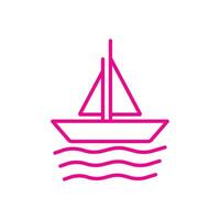 ícone de linha de veleiro de vetor rosa eps10 isolado no fundo branco. barco com símbolo de ondas do mar em um estilo moderno simples e moderno para o design do seu site, logotipo, pictograma e aplicativo móvel