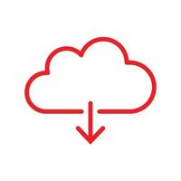 ícone de linha de download de nuvem de vetor vermelho eps10 isolado no fundo branco. baixando o símbolo de contorno em um estilo moderno simples e moderno para o design do site, logotipo e aplicativo móvel