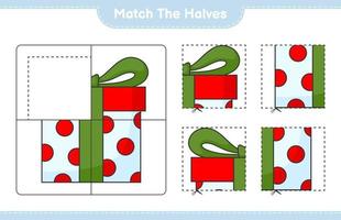 combinar as metades. combine as metades da fita. jogo educativo para crianças, planilha para impressão, ilustração vetorial vetor