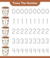 rastrear o número. número de rastreamento com xícara de café. jogo educativo para crianças, planilha para impressão, ilustração vetorial vetor