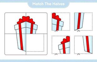 combinar as metades. combine as metades da fita. jogo educativo para crianças, planilha para impressão, ilustração vetorial vetor