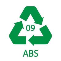 ícone de vetor de abs 9 de símbolo de reciclagem de plástico. código de reciclagem de plástico abs 09.