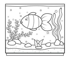 aquário retangular com um peixe para colorir. página para colorir para crianças vetor