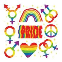 símbolo de gênero lgbtq no fundo da cor do arco-íris. adesivos do mês do orgulho. amor e relacionamento gay. vetor