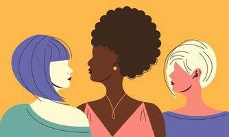 mulheres de diversas nacionalidades. conceito de diversidade. dia internacional da mulher. ilustração vetorial de estoque. vetor