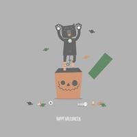 feliz festival de férias de halloween com gato preto fofo, design de personagem de desenho animado de ilustração vetorial plana vetor