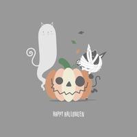 feliz festival de férias de halloween com múmia fofa gato e abóbora, design de personagem de desenho animado de ilustração vetorial plana vetor