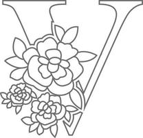 livro de colorir letra do alfabeto floral para crianças. ilustração em vetor de alfabeto educacional último com páginas para colorir de trabalho de arte de flores. estilo doodle.