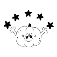 doodle abóbora sorridente fofa com estrelas festivo infantil feliz halloween contorno de elemento de design vetor