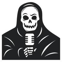 crânio preto e branco com ilustração de microfone vetor