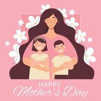 cartão de felicitações para o dia das mães, aniversário ou dia internacional da mulher. mulheres com filhos, família, pessoas. ilustração vetorial plana