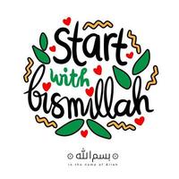 comece com a ilustração vetorial de bismillah. cartaz islâmico. tipografia de letras do alfabeto vetor