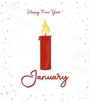 saudação de ano novo em 1º de janeiro cartão postal com uma vela acesa vetor