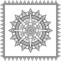 ornamento de mandala de flores com moldura quadrada. arte, linha, silhueta, estilo criativo e único. adequado para símbolo, sinal, decoração, azulejo, impressão, papel de parede, cartão, saudação, casamento e têxtil vetor