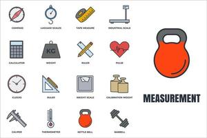 conjunto de ilustração em vetor logotipo ícone de medição. medida, símbolo do pacote de medição. sino de chaleira, régua, escala de peso e mais modelo para coleção de design gráfico e web