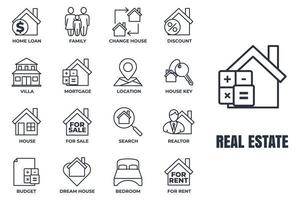 conjunto de ilustração em vetor logotipo ícone imobiliário. modelo de símbolo de pacote de casa. casa, família, casa dos sonhos, corretor de imóveis e muito mais para coleção de design gráfico e web